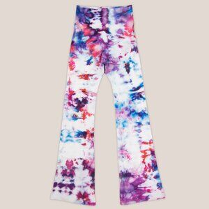 Bryce Dusk Ice Dye Yoga Pants | Fold Over Wide Waistband Cotton Flare Pants